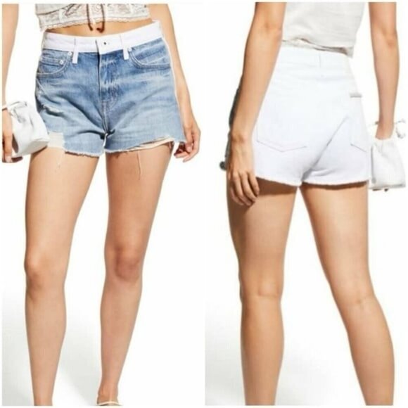 JONATHAN SIMKHAILeo High Rise Denim Shorts In Two-toned Pismo$195 - Picture 1 of 10